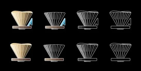 Pour over alternative coffee maker. V coffee cone vector illustration on black Stock Illustration