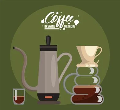 Pour over and percolator coffee brewing methods Stock Illustration