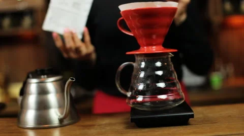 Pour over coffee brewing method whole process by barista girl. Barista Stock Footage 65561606