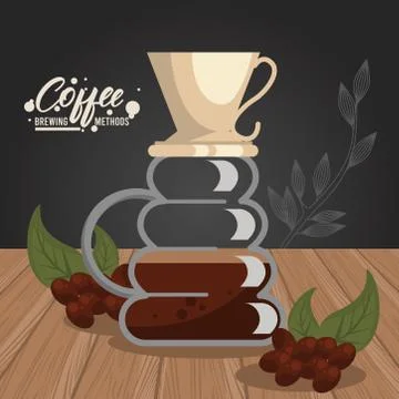 Pour over coffee brewing method Stock Illustration