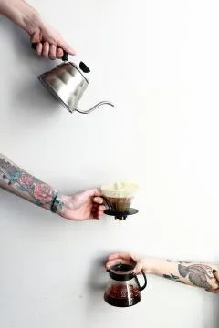 Pour over coffee brewing method process Stock Photos