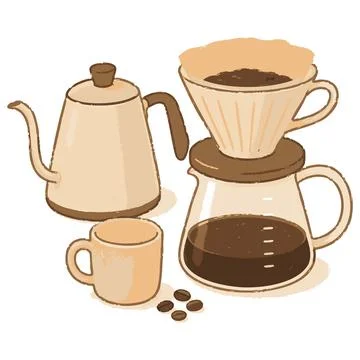 Pour Over Coffee Brewing Set Illustration Ilustração Stock