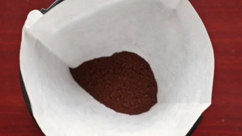 Pour Over Coffee Ground in Paper Filter Dripper: Fresh Brew Morning Ritual Stock Footage 322096549