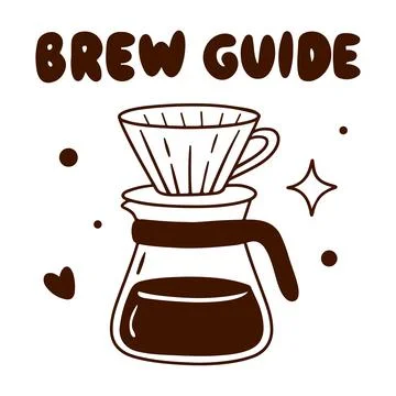 A pour-over coffee maker with brew guide title and charming accents. Stockillustratie