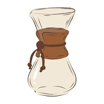 Pour-over coffee maker chemix in cozy hand drawn line art style for special.. Ilustração Stock