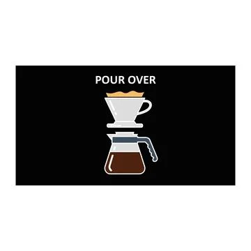 Pour over coffee maker with dark roast coffee, black background Stock Illustration