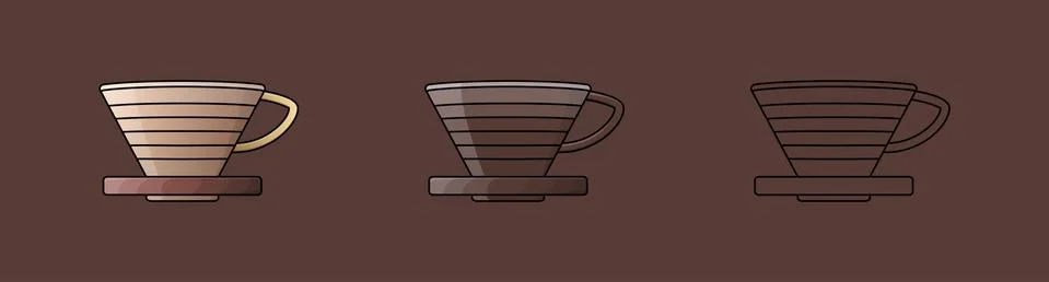 Pour over coffee maker dripper icon. Vector illustration. Black line on brown Stock Illustration