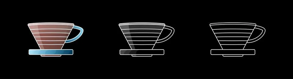 Pour over coffee maker dripper icon. Vector illustration. White line on black Stock Illustration