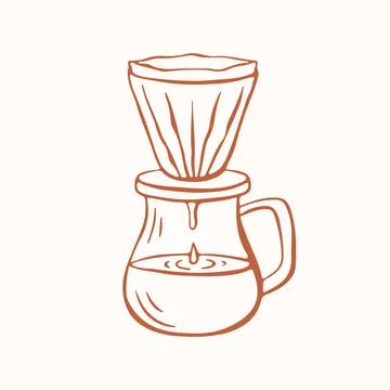 Pour over coffee maker icon with glass carafe and paper filter for brewing Stock Illustration