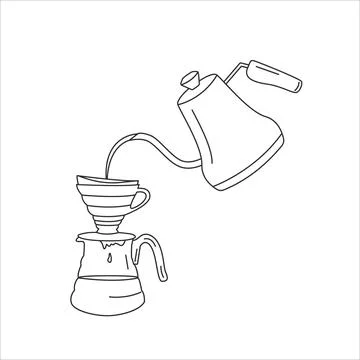 Pour over drip coffee artwork. Manual alternative coffee brewing technique and Stock Illustration