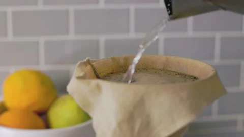 Pour over glass coffee maker, morning, breakfast, ground coffee, wake up. 4K Stock Footage 200993214