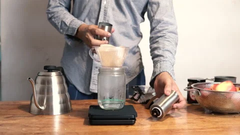 Pour over V60 alternative coffee brew style Stock Footage 131588925