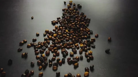 Pour roasted coffee beans on the floor. Stock Footage 232825519