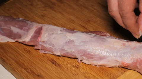 Pour Salt on the Meat Stock Footage 64273866