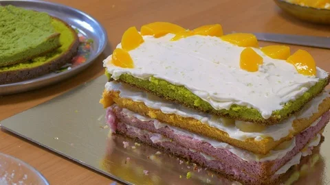 Pour sponge cake with syrup Stock Footage 123577590