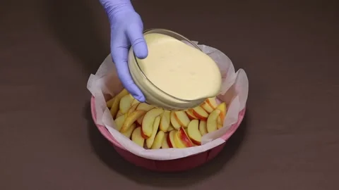Poured dough mixture for making apple pie. Stock Footage 168248217