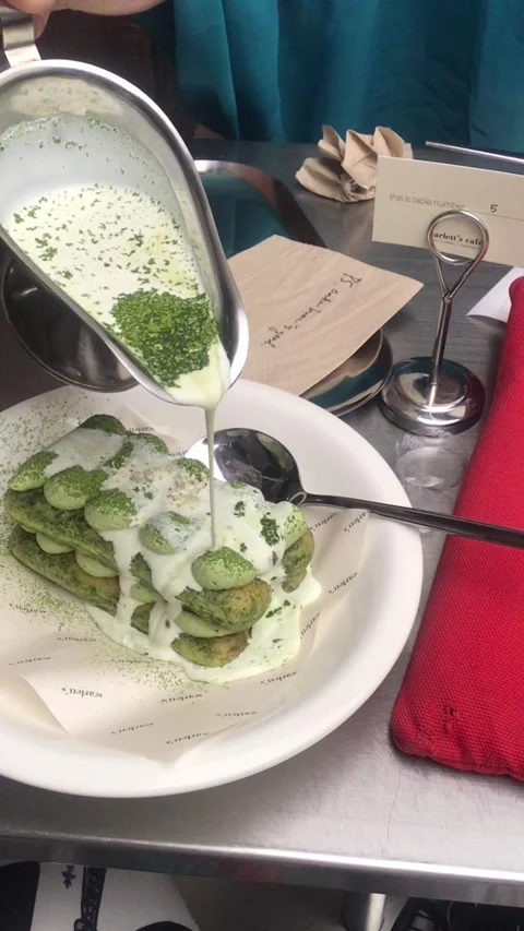 Poured Matcha Tiramisu Stock Footage 281635573