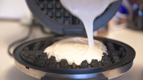 Pouring Batter into Waffle Iron Stock Footage 123479461