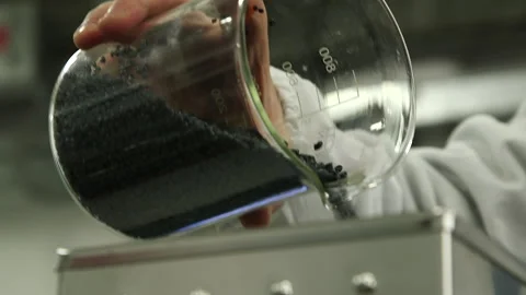 Pouring Black Plastic Pellets for Polymer Extrusion Process Vídeo Stock 338363841