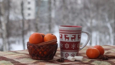 Pouring boiling water into the cup from the kettle in the winter. 스톡 동영상 108190663