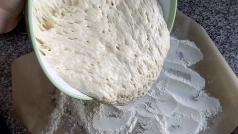 Pouring bread dough from a bowl, air bubbles Stock Footage 236777543