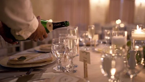 Pouring Champagne At A Wedding Reception Stock Footage 129701648