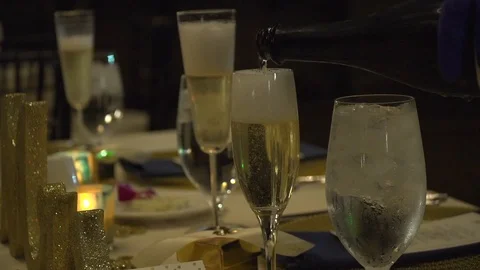 Pouring Champange Wedding Reception Stock Footage 87094229