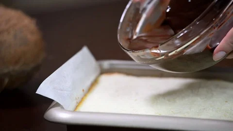 Pouring chocolate ganache to the cake Stock Footage