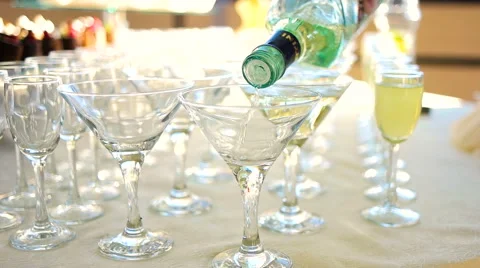 Pouring cocktail into martini glass shooting with high speed camera, phantom Stock Footage