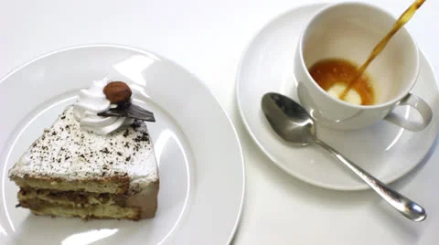 Pouring Coffee with Cake Stock Footage 22738530