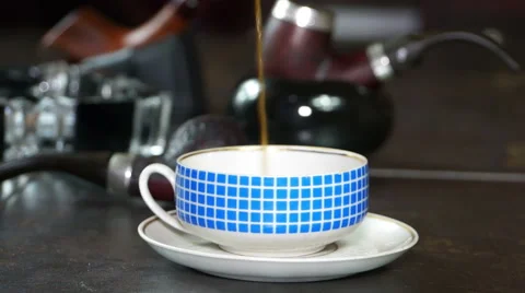 Pouring Coffee Into Cup, Slow Motion Stock Footage 47075407