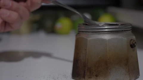 Pouring Coffee Into Espresso Pot 스톡 동영상 220748883