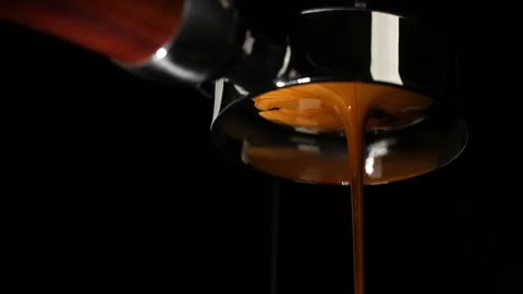 Pouring coffee espresso stream through Bottomless Portafilter Stock-Footage 248827182