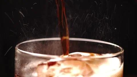 Pouring Cola with ice cubes close up rotation black background2 Stock Footage 171019033