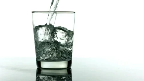 Pouring cold ice cube purified Super slow motion of pouring water into glass Stock Footage 265845649