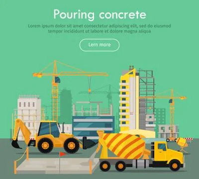 Pouring Concrete Conceptual Flat Vector Web Banner Stock Illustration