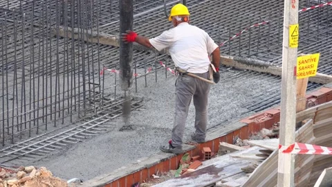 Pouring Concrete On The Construction Stock Footage 139484672