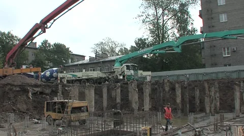 Pouring the concrete construction site Stock Footage 5165019
