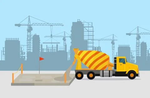 Pouring Concrete on Construction Vector Concept Stock Illustration