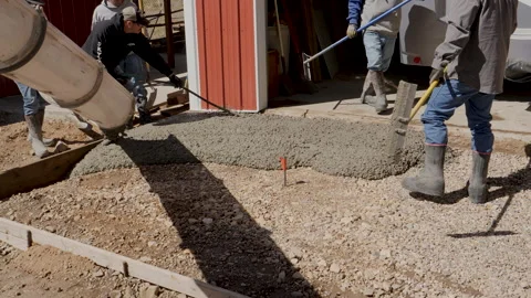 Pouring concrete Five man crew Stock Footage 157235037