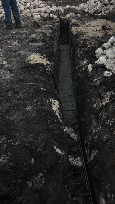 Pouring Concrete for Foundation,Foundation Construction Process Stock Footage 300057223