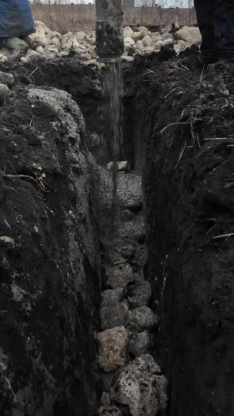 Pouring Concrete for Foundation,Foundation Construction Process Stock Footage 300059472