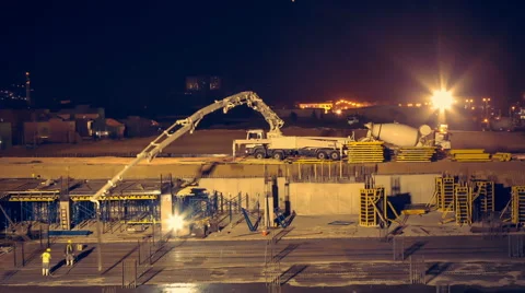 Pouring concrete at night Stock Footage 41093071