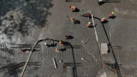 Pouring concrete with a pump drone view Stock Footage 305887535