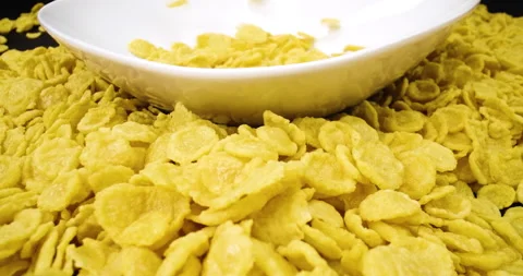 Pouring corn flakes, cereal, macro shot, close up Stock Footage 146514527
