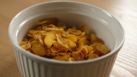 Pouring cornflakes into an empty white bowl Stock-Footage 294696280
