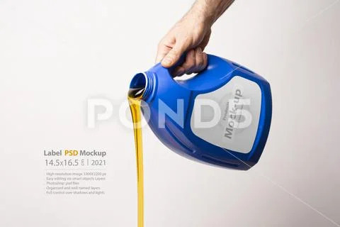 Pouring detergent liquid in front of  light gray background mock-up series PSD Template