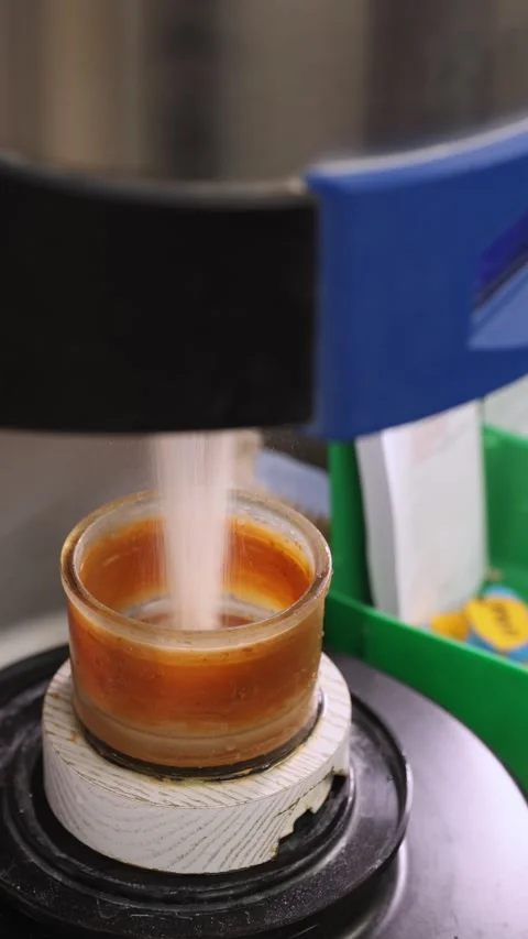 Pouring dry cement to make liquid casting substance with dental automatic mixer Video stock 320826847