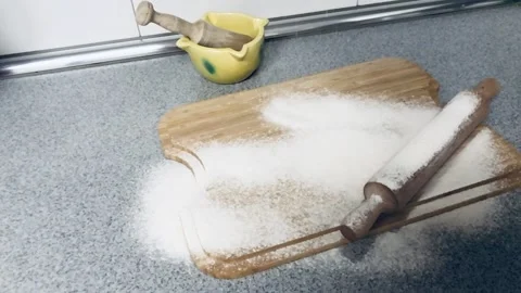 Pouring flour onto the counter Stock Footage 140475908