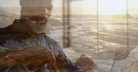 Pouring initiating face reveal while sunrise overlay shifting, man pouring Stock Footage 331026293